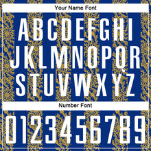 Load image into Gallery viewer, Custom Royal White-Old Gold Abstract Shape Sublimation Soccer Uniform Jersey