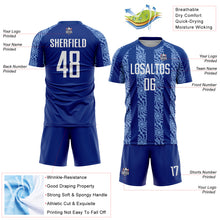 Load image into Gallery viewer, Custom Royal White-Light Blue Abstract Shape Sublimation Soccer Uniform Jersey