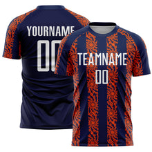 Load image into Gallery viewer, Custom Navy White-Orange Abstract Shape Sublimation Soccer Uniform Jersey