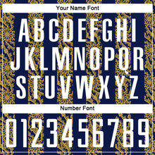 Load image into Gallery viewer, Custom Navy White-Old Gold Abstract Shape Sublimation Soccer Uniform Jersey