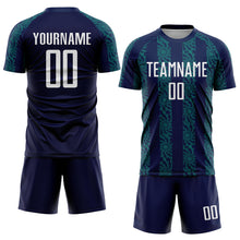 Load image into Gallery viewer, Custom Navy White-Teal Abstract Shape Sublimation Soccer Uniform Jersey