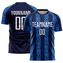 Load image into Gallery viewer, Custom Navy White-Powder Blue Abstract Shape Sublimation Soccer Uniform Jersey