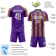 Load image into Gallery viewer, Custom Purple White-Gold Abstract Shape Sublimation Soccer Uniform Jersey
