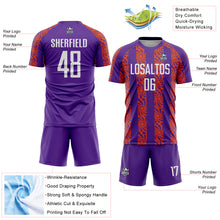 Load image into Gallery viewer, Custom Purple White-Orange Abstract Shape Sublimation Soccer Uniform Jersey