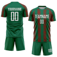 Load image into Gallery viewer, Custom Kelly Green White-Red Abstract Shape Sublimation Soccer Uniform Jersey
