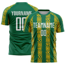 Load image into Gallery viewer, Custom Kelly Green White-Gold Abstract Shape Sublimation Soccer Uniform Jersey
