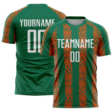 Load image into Gallery viewer, Custom Kelly Green White-Orange Abstract Shape Sublimation Soccer Uniform Jersey
