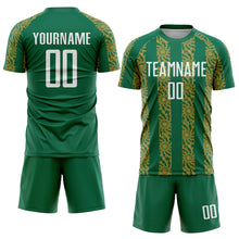 Load image into Gallery viewer, Custom Kelly Green White-Old Gold Abstract Shape Sublimation Soccer Uniform Jersey