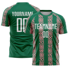 Load image into Gallery viewer, Custom Kelly Green White-Medium Pink Abstract Shape Sublimation Soccer Uniform Jersey