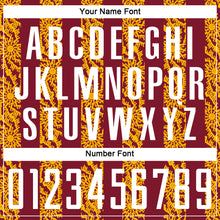 Load image into Gallery viewer, Custom Crimson White-Gold Abstract Shape Sublimation Soccer Uniform Jersey