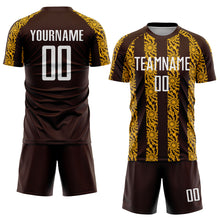 Load image into Gallery viewer, Custom Brown White-Gold Abstract Shape Sublimation Soccer Uniform Jersey