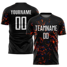 Load image into Gallery viewer, Custom Black Orange-Royal Abstract Fragment Art Sublimation Soccer Uniform Jersey