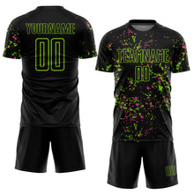 Load image into Gallery viewer, Custom Black Neon Green-Pink Abstract Fragment Art Sublimation Soccer Uniform Jersey