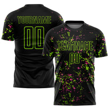 Load image into Gallery viewer, Custom Black Neon Green-Pink Abstract Fragment Art Sublimation Soccer Uniform Jersey