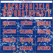 Load image into Gallery viewer, Custom Royal Red Old Gold-Light Blue Abstract Fragment Art Sublimation Soccer Uniform Jersey