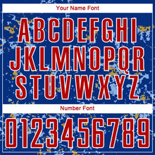 Load image into Gallery viewer, Custom Royal Red Old Gold-Light Blue Abstract Fragment Art Sublimation Soccer Uniform Jersey