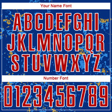 Load image into Gallery viewer, Custom Royal Red Old Gold-Powder Blue Abstract Fragment Art Sublimation Soccer Uniform Jersey