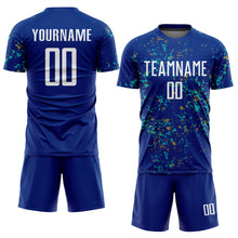 Load image into Gallery viewer, Custom Royal Old Gold-Aqua Abstract Fragment Art Sublimation Soccer Uniform Jersey