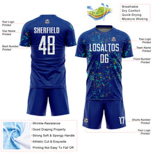 Load image into Gallery viewer, Custom Royal Old Gold-Aqua Abstract Fragment Art Sublimation Soccer Uniform Jersey