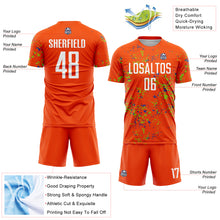 Load image into Gallery viewer, Custom Orange Neon Green-Thunder Blue Abstract Fragment Art Sublimation Soccer Uniform Jersey