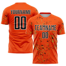 Load image into Gallery viewer, Custom Orange Black-Old Gold Abstract Fragment Art Sublimation Soccer Uniform Jersey