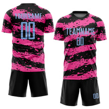 Load image into Gallery viewer, Custom Black Light Blue-Pink Splash Sublimation Soccer Uniform Jersey