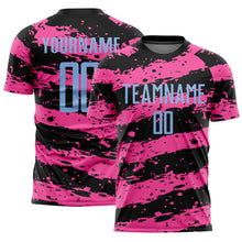 Load image into Gallery viewer, Custom Black Light Blue-Pink Splash Sublimation Soccer Uniform Jersey