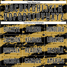 Load image into Gallery viewer, Custom Black Old Gold-White Splash Sublimation Soccer Uniform Jersey