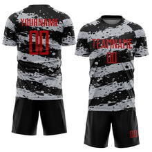 Load image into Gallery viewer, Custom Black Red-Gray Splash Sublimation Soccer Uniform Jersey