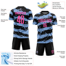Load image into Gallery viewer, Custom Black Pink-Light Blue Splash Sublimation Soccer Uniform Jersey