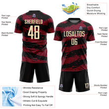 Load image into Gallery viewer, Custom Black Cream-Crimson Splash Sublimation Soccer Uniform Jersey