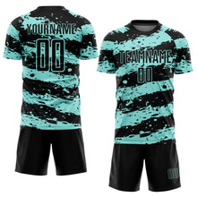 Load image into Gallery viewer, Custom Black Ice Blue Splash Sublimation Soccer Uniform Jersey