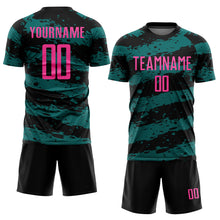 Load image into Gallery viewer, Custom Black Pink-Teal Splash Sublimation Soccer Uniform Jersey