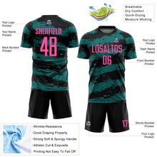 Load image into Gallery viewer, Custom Black Pink-Teal Splash Sublimation Soccer Uniform Jersey