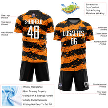 Load image into Gallery viewer, Custom Black White-Bay Orange Splash Sublimation Soccer Uniform Jersey
