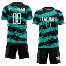 Load image into Gallery viewer, Custom Black White-Aqua Splash Sublimation Soccer Uniform Jersey