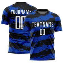 Load image into Gallery viewer, Custom Black White-Thunder Blue Splash Sublimation Soccer Uniform Jersey