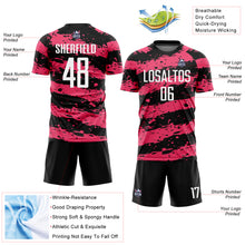 Load image into Gallery viewer, Custom Black White-Neon Pink Splash Sublimation Soccer Uniform Jersey