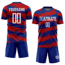 Load image into Gallery viewer, Custom Royal White-Red Splash Sublimation Soccer Uniform Jersey