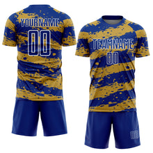 Load image into Gallery viewer, Custom Royal Old Gold-White Splash Sublimation Soccer Uniform Jersey