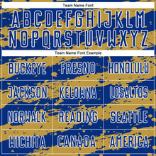 Load image into Gallery viewer, Custom Royal Old Gold-White Splash Sublimation Soccer Uniform Jersey