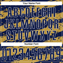 Load image into Gallery viewer, Custom Navy Old Gold-White Splash Sublimation Soccer Uniform Jersey