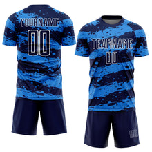 Load image into Gallery viewer, Custom Navy Powder Blue-White Splash Sublimation Soccer Uniform Jersey