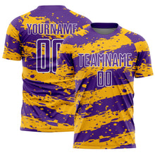 Load image into Gallery viewer, Custom Purple Gold-White Splash Sublimation Soccer Uniform Jersey