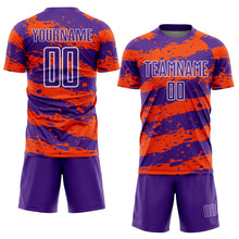 Load image into Gallery viewer, Custom Purple Orange-White Splash Sublimation Soccer Uniform Jersey