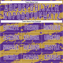 Load image into Gallery viewer, Custom Purple Old Gold-White Splash Sublimation Soccer Uniform Jersey