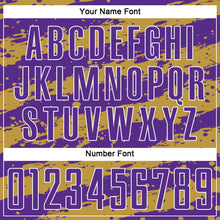 Load image into Gallery viewer, Custom Purple Old Gold-White Splash Sublimation Soccer Uniform Jersey