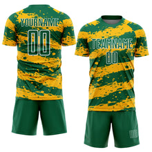 Load image into Gallery viewer, Custom Kelly Green Gold-White Splash Sublimation Soccer Uniform Jersey