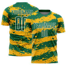 Load image into Gallery viewer, Custom Kelly Green Gold-White Splash Sublimation Soccer Uniform Jersey
