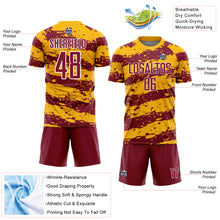 Load image into Gallery viewer, Custom Gold Crimson-White Splash Sublimation Soccer Uniform Jersey